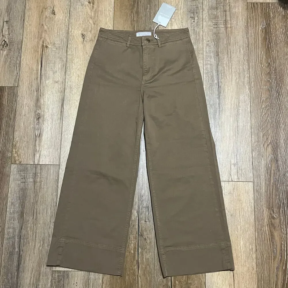 NWT EVERLANE Lightweight Wide-Leg Crop Chino Tan Size 4 Boho Classic Casual Chic - Picture 2 of 8
